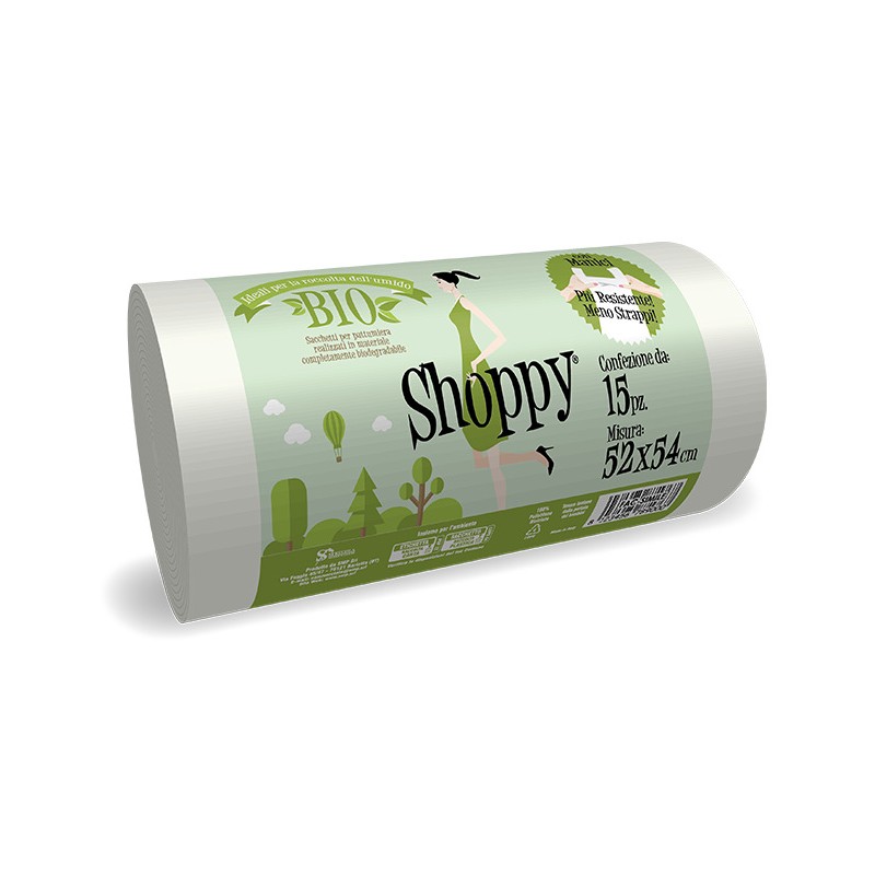 Sacchetti pattumiera biodegradabile compostabile per umido 50x60 20 pz. con manici Shoppy