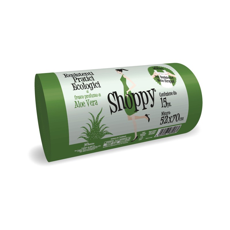 Sacchetti pattumiera Shoppy 52x70 15 pz verde profuma di aloe vera