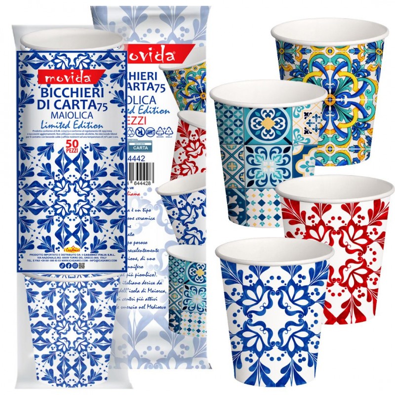 Bicchieri carta Movida maiolica 75 ml x 50 pezzi